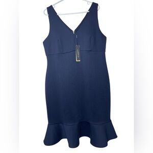 Donna Karan Navy Ruffle Hem Midi Dress